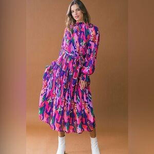 Flying Tomato Pleated Multicolor Abstract Dress Size Medium